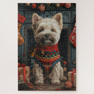 Puzzle Cadeaux de Noël Bouvier des Flandres Cheminée
