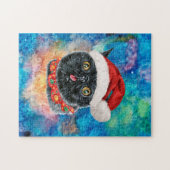 Puzzle Cadeaux de Noël de vacances de chat noir Cool (Horizontal)