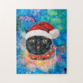 Puzzle Cadeaux de Noël de vacances de chat noir Cool (Vertical)