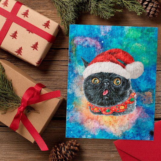 Puzzle Cadeaux de Noël de vacances de chat noir Cool