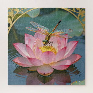 Puzzle Cadre Art Nouveau Libellule Élégante Fleur de Lotu