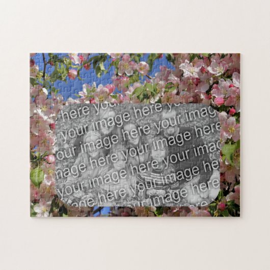 Puzzle Cadre de fleurs roses Créez votre propre photo (Horizontal)