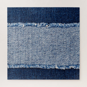 Puzzle Cadre de jean bleu denim fringé.