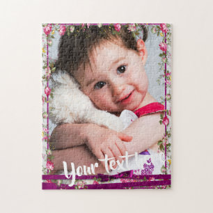 Puzzle Cadre floral de photo de ruban pourpre fait sur