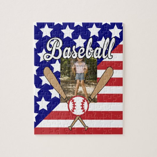 Puzzle Cadre photo de baseball stars et rayures (Vertical)