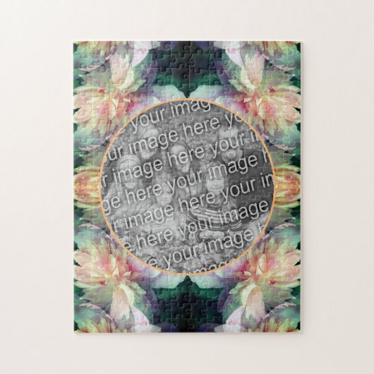 Puzzle Cadres de fleurs de pivoines roses Ajouter votre p (Vertical)