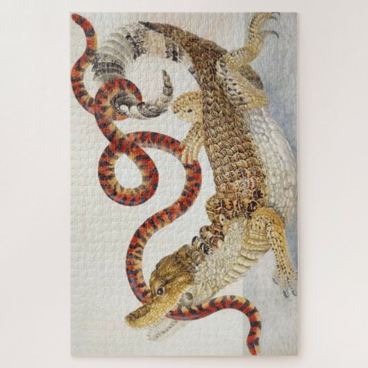 Puzzle Caïmans mangeant un serpent orange et noir (Vertical)