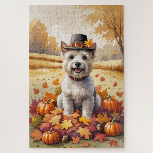 Puzzle Cairn Terrier En Automne Quitte L'Art Thanksgiving (Vertical)