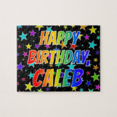 Puzzle "CALEB" Prénom, Amusant "HEUREUX ANNIVERSAIRE" (Horizontal)