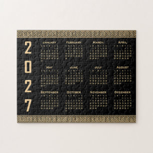 Puzzle Calendrier 2027, Frette Grecque, Beige sur Noir