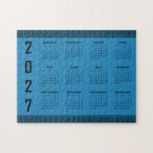 Puzzle Calendrier 2027, Frise grecque, Noir sur bleu cosm