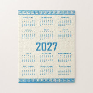 Puzzle Calendrier 2027, Méandre Grec, Bleu sur Latte Cosm
