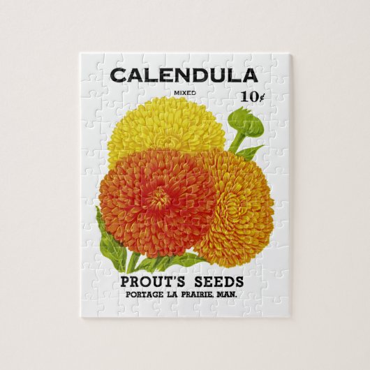 Puzzle Calendula Vintage Seed Packet (Vertical)