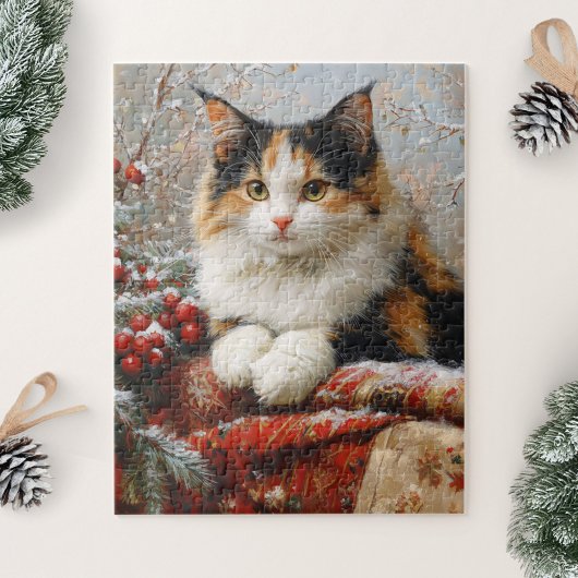 Puzzle Calico Cat Peinture de la scène d'hiver