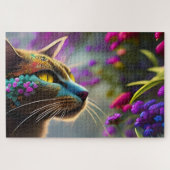 Puzzle Calico chat à fleurs bleues, Imaginaire (Horizontal)