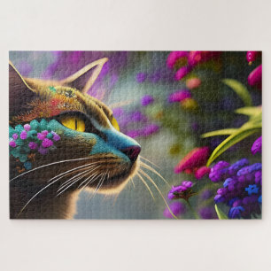 Puzzle Calico chat à fleurs bleues, Imaginaire