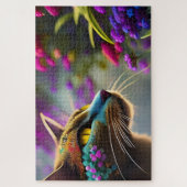 Puzzle Calico chat à fleurs bleues, Imaginaire (Vertical)
