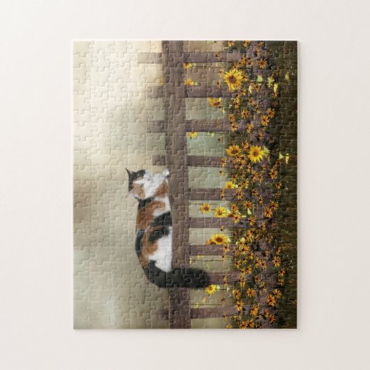 Puzzle Calico kitty et fleurs (Vertical)
