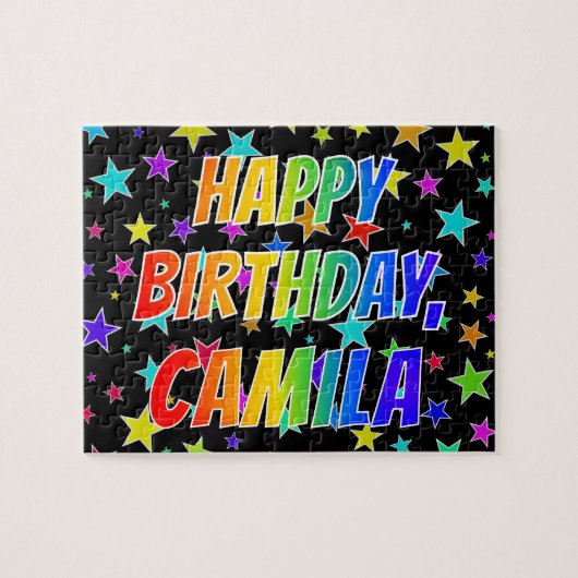 Puzzle "CAMILA" Prénom, Amusant "HEUREUX ANNIVERSAIRE" (Horizontal)
