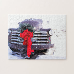 Puzzle Camion d'antiquité avec couronne de Noël festive