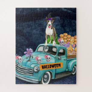 Puzzle Camion d'Halloween Bull Terrier Nuit Effrayante