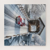Puzzle Camion Rétro et Pont Couvert d'Hiver (Horizontal)