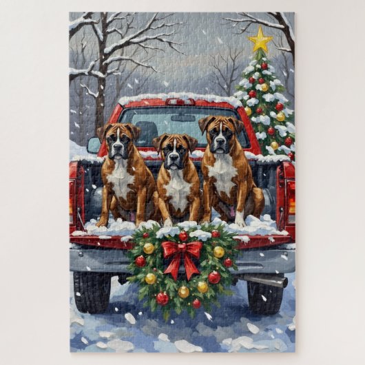 Puzzle Camion rouge de Noël Boxer Fêtes (Vertical)