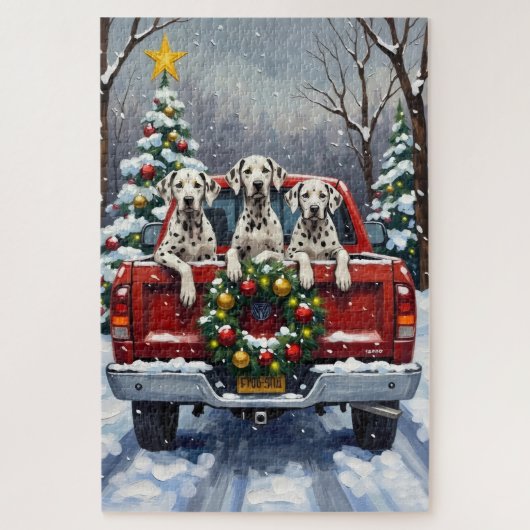 Puzzle Camion Rouge de Noël Dalmatien (Vertical)