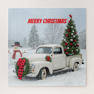 Puzzle Camion vintage avec arbre de Noël et neige