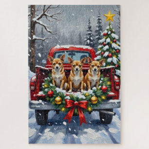 Puzzle Camionnette Rouge de Noël de Chihuahua Fêtes