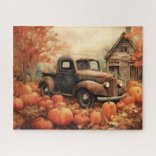Puzzle Camionnette Rouillée Vintage et Citrouilles Automn