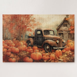 Puzzle Camionnette Rouillée Vintage et Citrouilles Automn