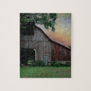 Puzzle campagne coucher de soleil paysage agricole ancien