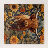 Puzzle Campagne rustique Highland Cow Sunflowers (Horizontal)