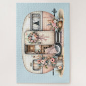Puzzle Camper Boho avec couronne florale et pastels rose (Vertical)