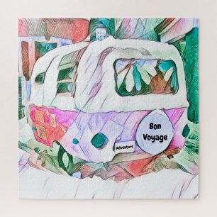 Puzzle Camper Retro Vintage Hippie Bon Voyage Adventure