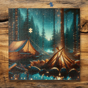 Puzzle Camping avec de jolies lumières