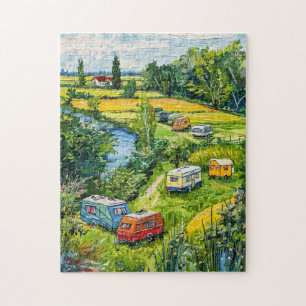 Puzzle Camping-cars par peinture fantaisiste de champs de