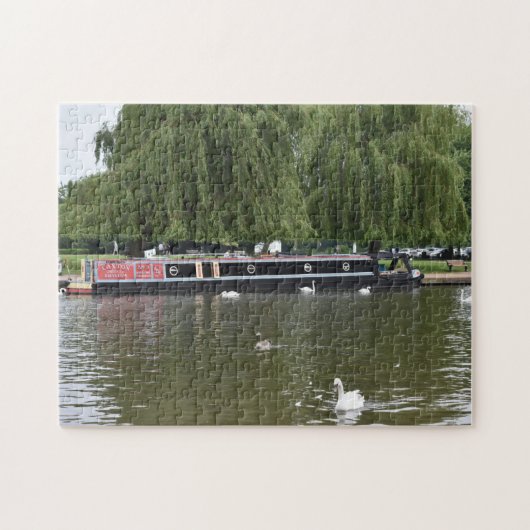 Puzzle Canal Boat and Swans on the River Avon England UK (Horizontal)