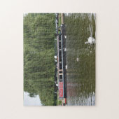 Puzzle Canal Boat and Swans on the River Avon England UK (Vertical)