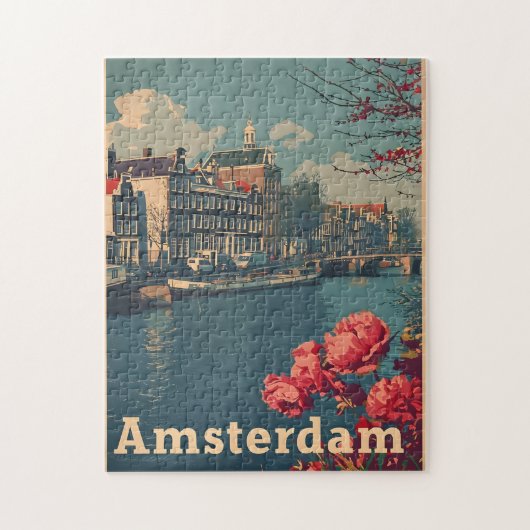 Puzzle Canal Charme : Carte postale Vintage Amsterdam (Vertical)