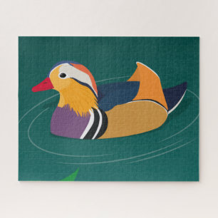 Puzzle Canard Mandarin Coloré Art Moderne sur Fond Vert