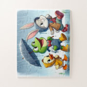 Puzzle Canard mignon, grenouille, lapin sous la pluie (Vertical)