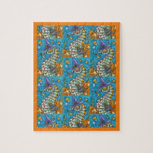 PUZZLE CANDY CORN SEAHORSE WITCH, UNDER THE SEA HALLOWEEN (Vertical)