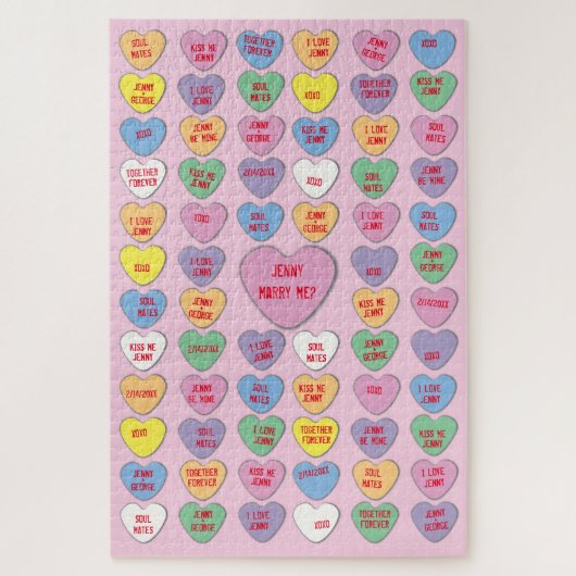 Puzzle Candy Hearts messages personnalisés Valentine (Vertical)