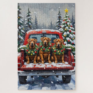 Puzzle Cane Corso camion rouge de Noël vacances