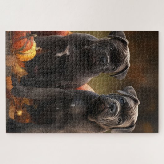 Puzzle Cane Corso Chiot Automne Citrouille de plaisir (Horizontal)