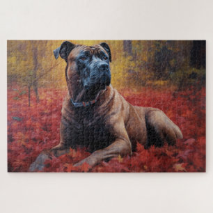 Puzzle Cane Corso dans les feuilles d'automne qui tombent