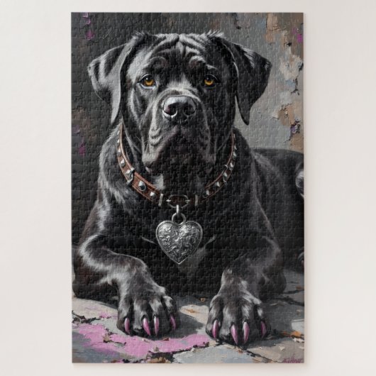 Puzzle Cane Corso Devoted Guardian Heart Charm Valentine (Vertical)