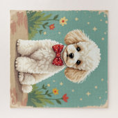 Puzzle Caniche blanc adorable avec noeud papillon (Horizontal)